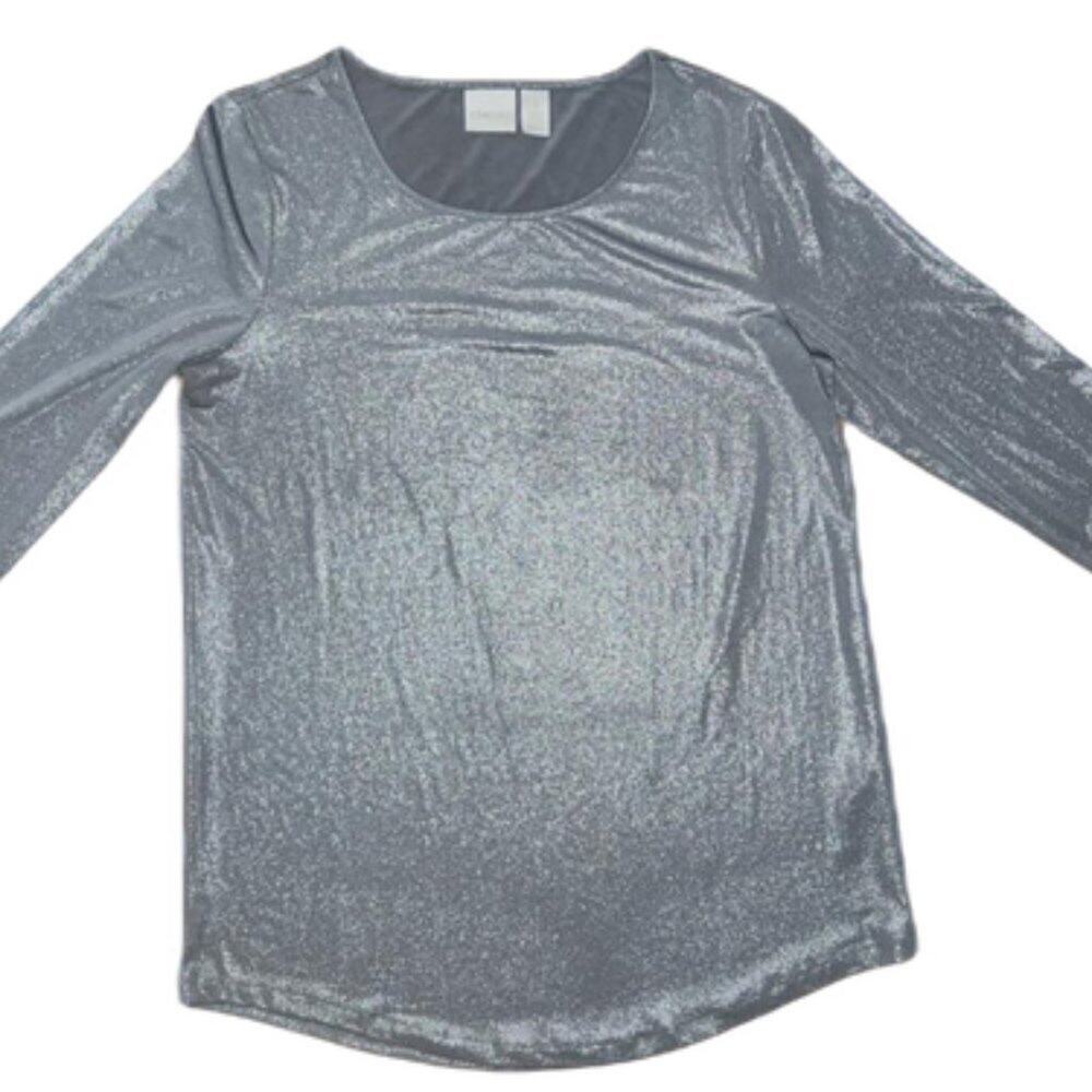 Chico's Metallic Silver Blouse || sz X1 EUC
